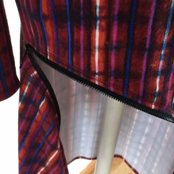Rachael for Rachael Roy Dress Vintage Y2K diagonal ZIPPERS Red black tie dye  L - Picture 4 of 8